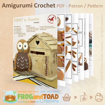 TAWNY Owl Chouette Hibou Bird Oiseau - Amigurumi Crochet PDF - Patron / Pattern - FROG and TOAD Créations